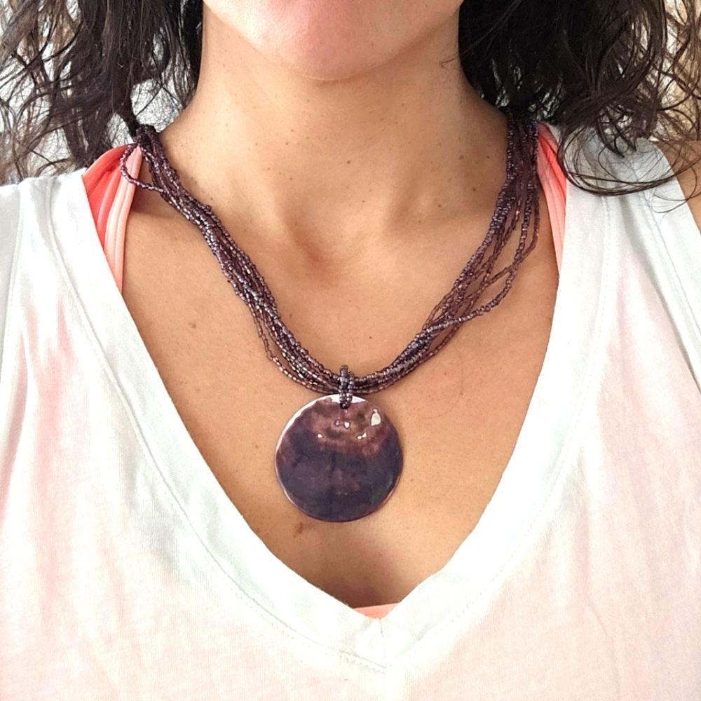 Purple beaded shell necklace